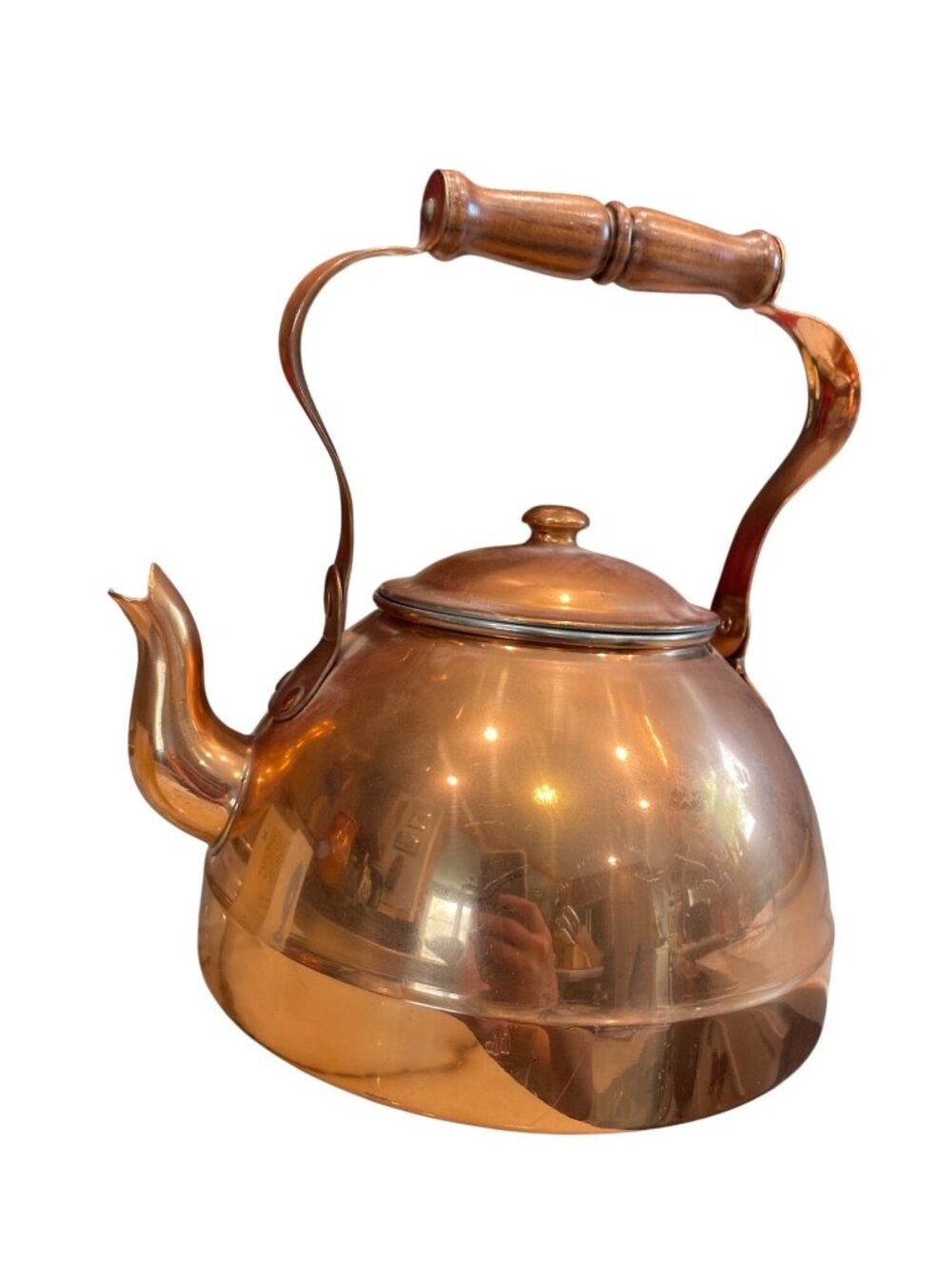 Portugal VTG solid copper tin inside wood handle tea pot SKU 10-149